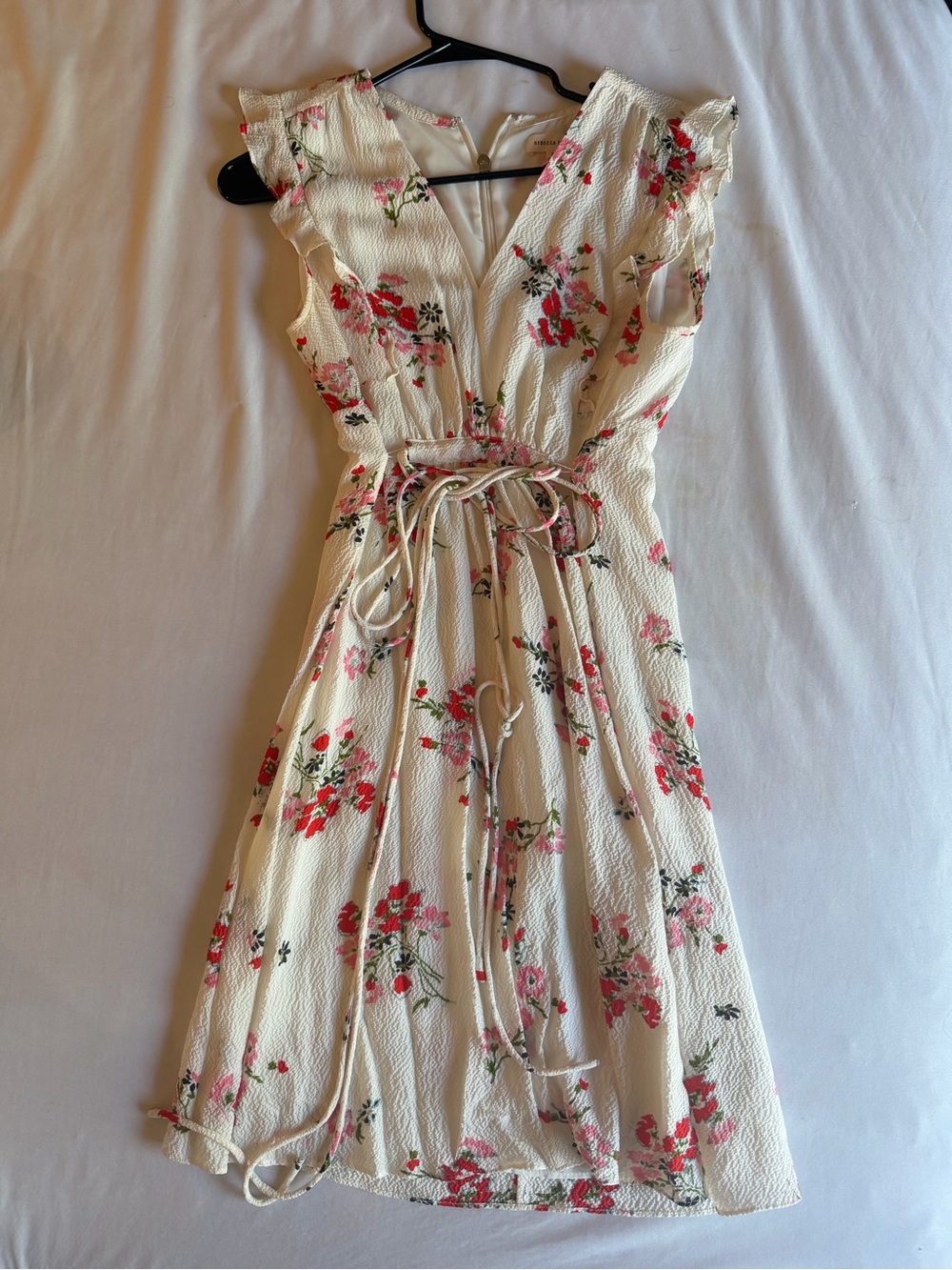 Rebecca Taylor Silk Floral Wrap Dress with Flutter Sleeves White Red Pink Size 2